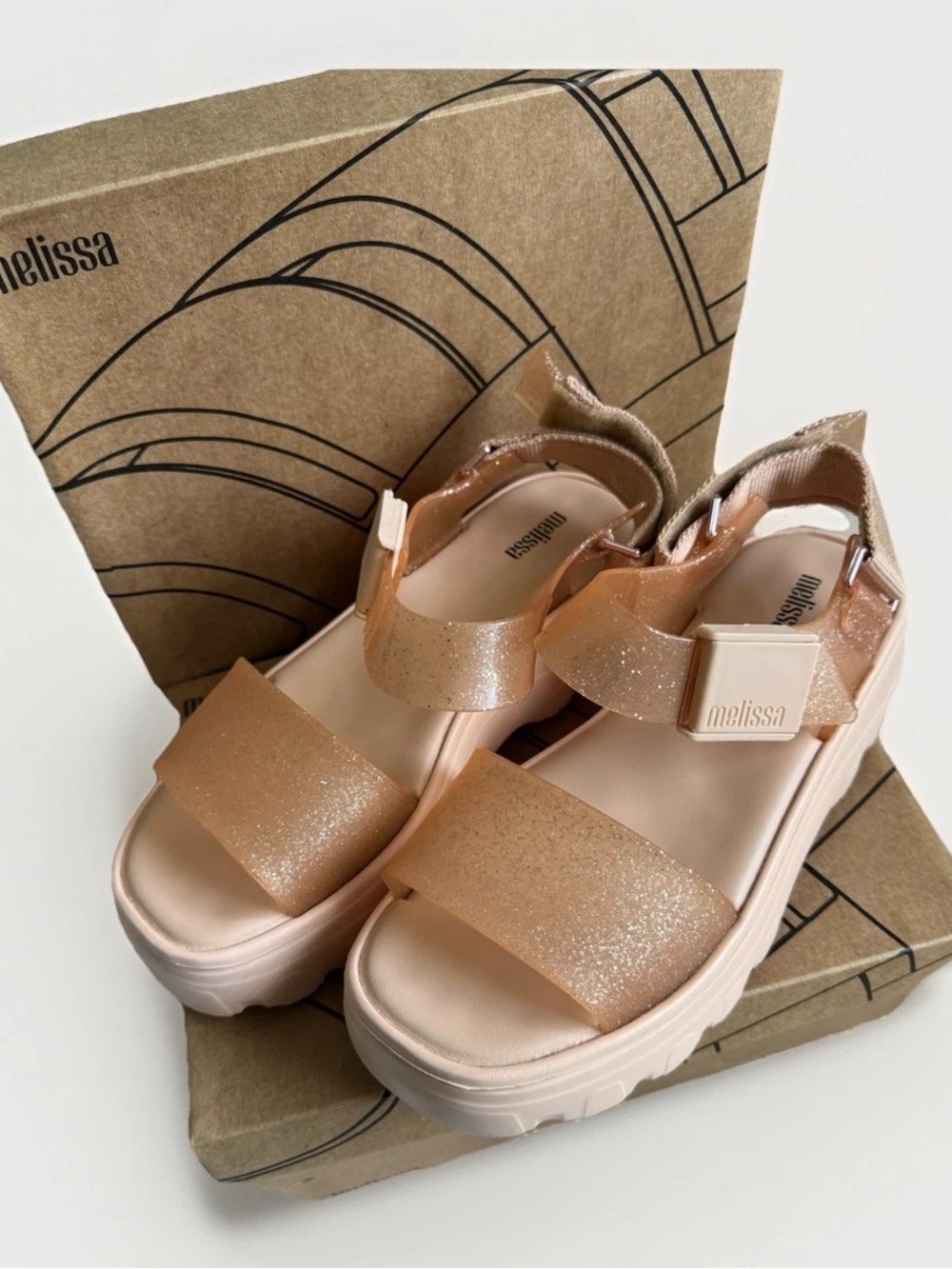 Melissa Kick Off Glitter Platform Sandals in Champagne Pink
